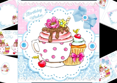 8x8 Cupcake and tea birthday mini kit