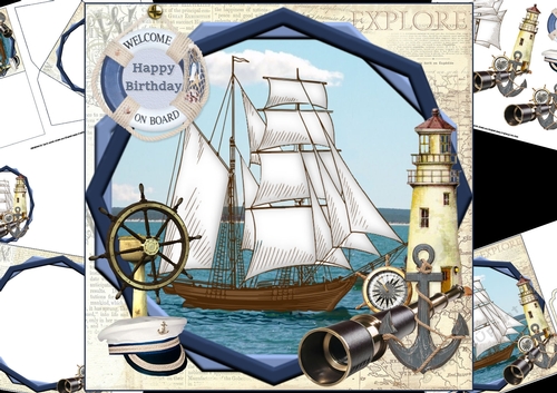 8x8 He loves sailing birthday/fathers day mini kit