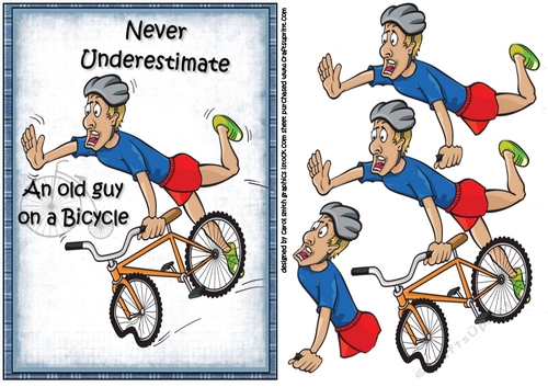 Old guy on a bicycle decoupage sheet