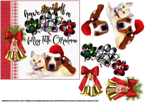 6x6 Furry Christmas wishes cat & dog 
