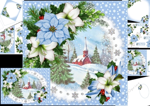 Christmas church with flowers 8x8 & A5 mini kit