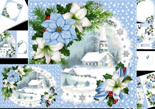 Christmas church with flowers 2 8x8 & A5 mini kit