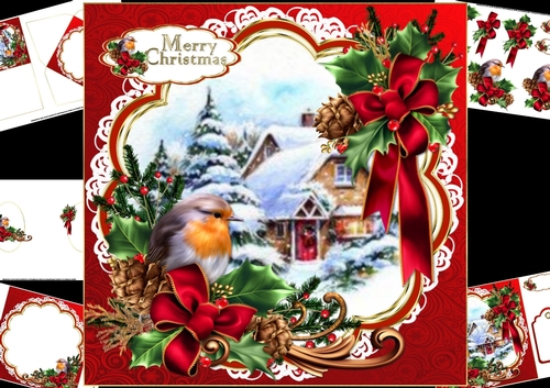 8x8 Christmas Robin with scene mini kit
