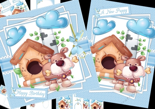 Cute puppy sending lots of wishes 7x7 & A5 mini kit