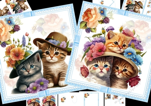 7x7 Cute cats in hats two toppers mini kit 2