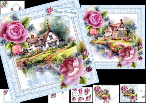 8x8 Cottage by the river choice of two scenes mini kit