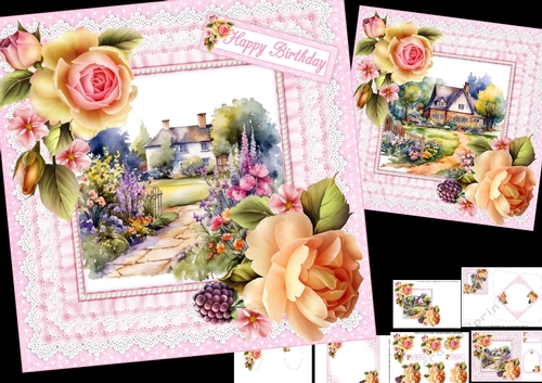 8x8 Country cottage choice of two scenes mini kit