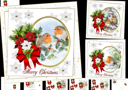 7x7 Christmas robin choice of three scenes mini kit