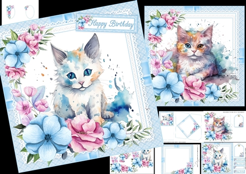8x8 Watercolor cats 1 mini kit