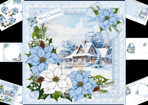 8x8 Blue Christmas snowy house scene mini kit