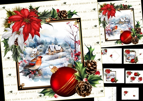 8x8 Snowy house with Robin scene choice of two mini kit