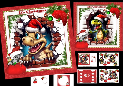 7x7 Christmas is bursting out all over Dinos choice of two mini kit