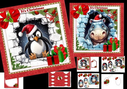 7x7 Christmas is bursting out all over penguin and Hippo choice of two mini kit