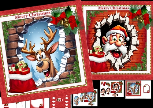 7x7 Christmas is bursting out all over Rudolf and Santa choice of two mini kit
