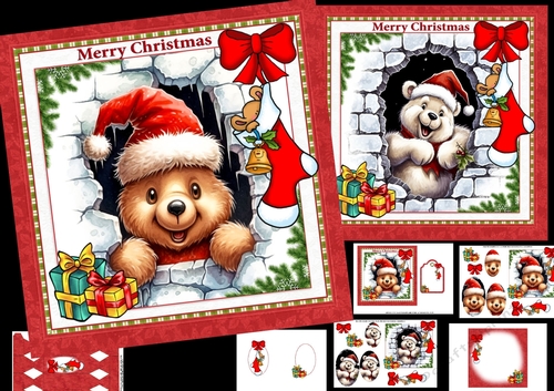7x7 Christmas is bursting out all over teddies choice of two mini kit