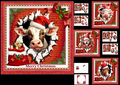 7x7 Christmas is bursting out all over the farmyard choice of four mini kit