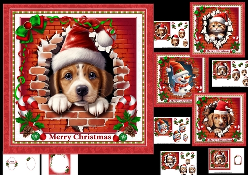 7x7 Christmas is bursting out all over dogs and cats choice of four mini kit