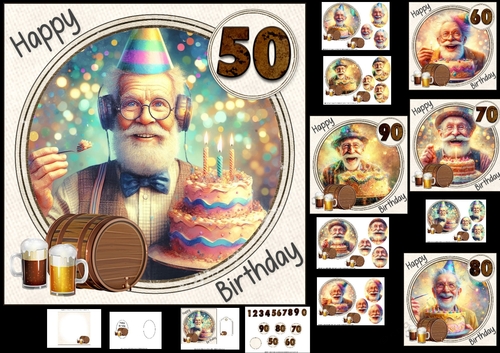 7x7 Golden oldies male birthday any age choice of five mini kit