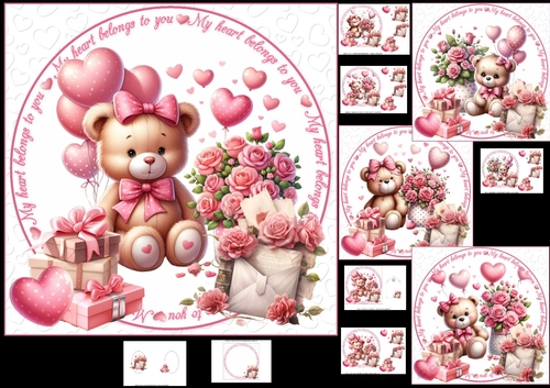 7x7 pink teddy Valentine choice of four mini kit