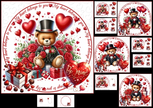 7x7 red teddy Valentine choice of four mini kit
