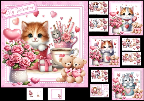 7x7 cute kitty Valentine choice of four mini kit
