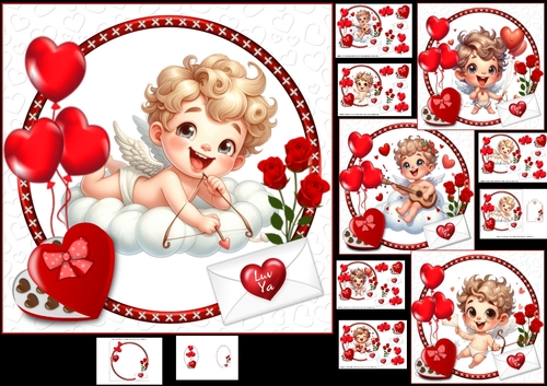 7x7 Valentines day Cupid choice of four mini kit