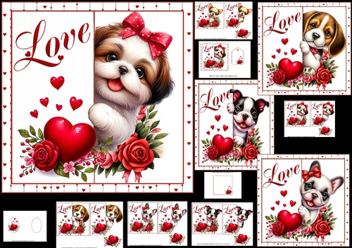6x6 Puppy peeker Valentine 1 choice of four mini kit