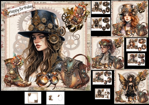 7x7 Steampunk lady choice of four mini kit