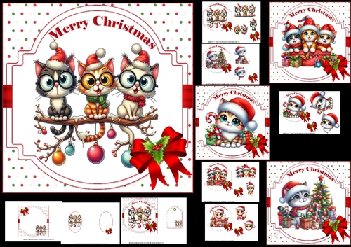 6x6 Merry Christmas cats choice of four mini kit