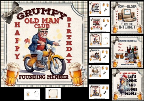 7x7 Older man birthday quotes choice of four mini kit 2