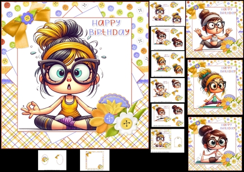 7x7 Birthday wishes Yoga style choice of four mini kit