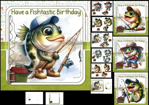 7x7 Fishtastic birthday wishes choice of four mini kt