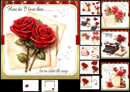 7x7 Vintage love letters Anniversary/Valentine choice of four