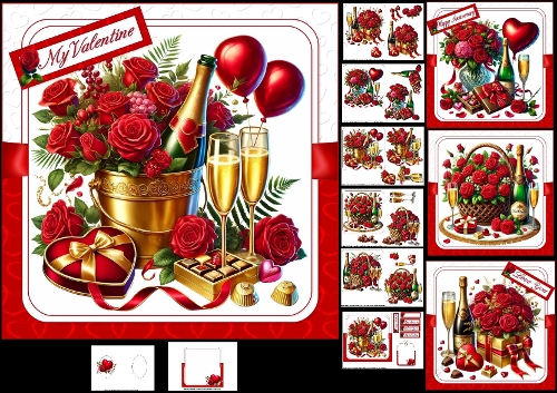 7x7 Champagne and roses for my love choice of four mini kit