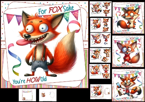 7x7 Foxy birthday wishes choice of four mini kit