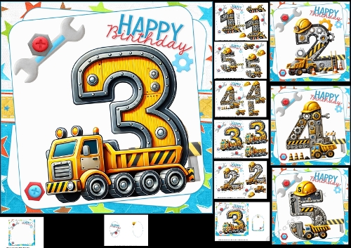 7x7 Birthday boy Age trucks choice of four mini kit