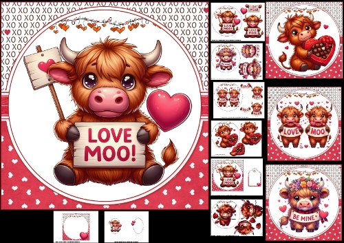 7x7 Love Moo Valentine choice of four mini kit