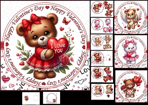 7x7 Teddy Valentine choice on four mini kit