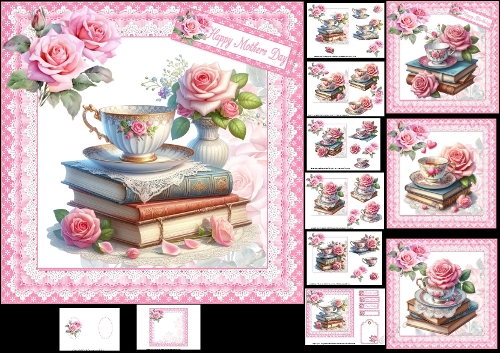 7x7 Cup of tea and a book for mother choice of four mini kit