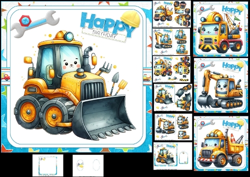7x7 Birthday boy construction choice of four mini kit