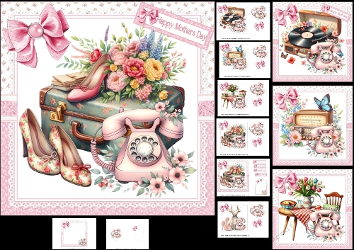7x7 Retro birthday/mothers day wishes choice of four mini kit