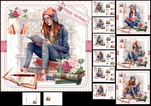 7x7 Denim girl loves reading choice of four mini kit