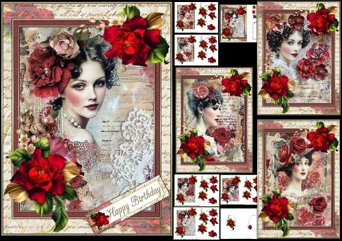 Vintage lady with roses choice of four mini kit