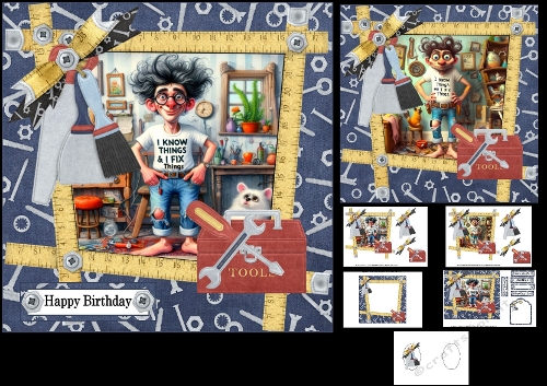 7x7 Comical Mr. Fix it choice of two mini kit