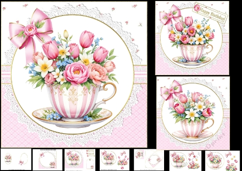 cup1373685_1209 - 7x7 Spring flowers in a teacup choice of three mini kit