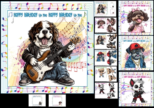 7x7 Singing doggy birthday wishes male & female choice of four mini kit