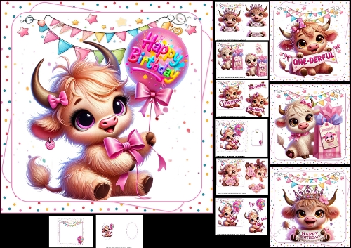 7x7 One-derful birthday wishes girl choice of four mini kit