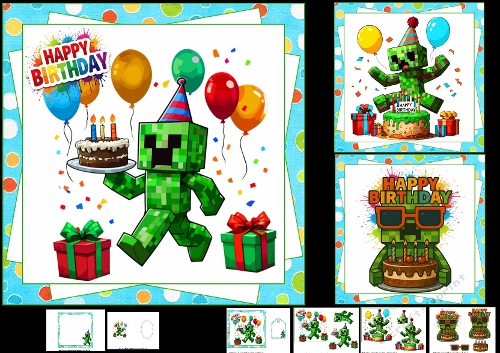 cup1377761_1209 - 7x7 Minecraft birthday wishes choice of three mini kit