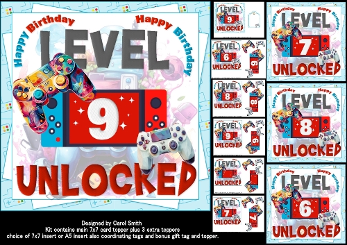 7x7 Level up gamer boy birthday choice of four mini kit