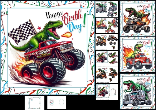 cup1380398_1209 - 7x7 Monster truck fiery birthday wishes choice of four mini kit